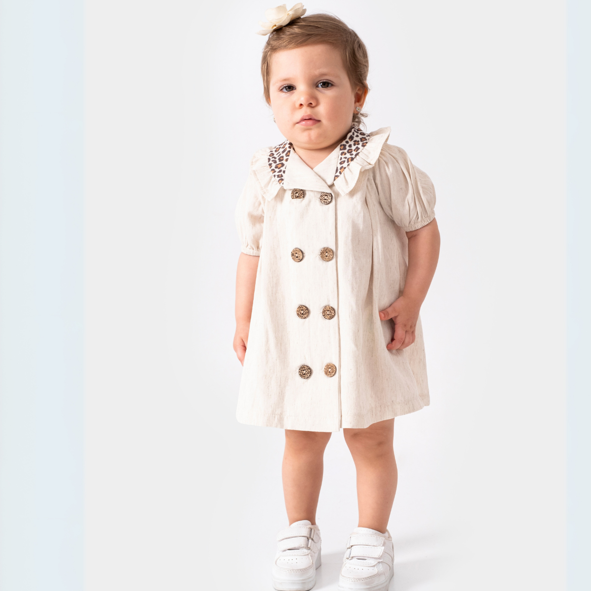POPSHOPS baby girl dress 6–18 months – LEOPARLI DÜĞMELİ