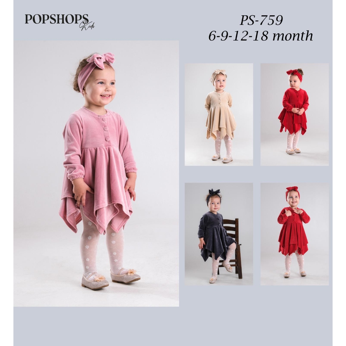 POPSHOPS پیراهن نوزادی دخترانه 6–18 ماه – MENDİL ETEKLİ