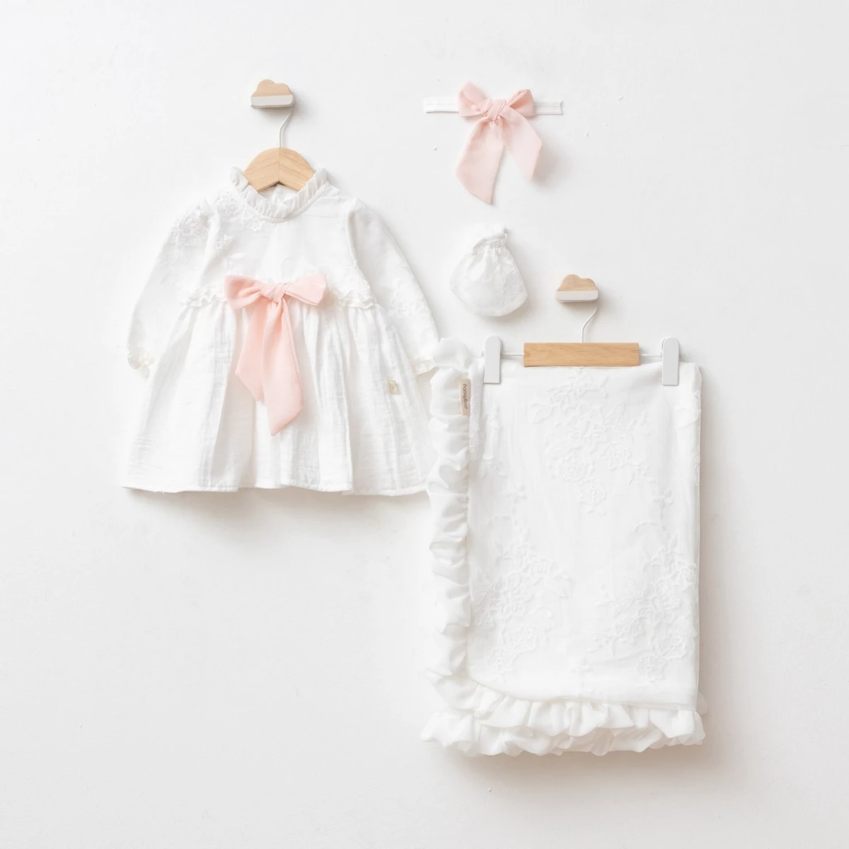 PUGİ baby girl clothing set 0–3 months – ELBİSELİ 4LÜ MÜSLİN 8005PG