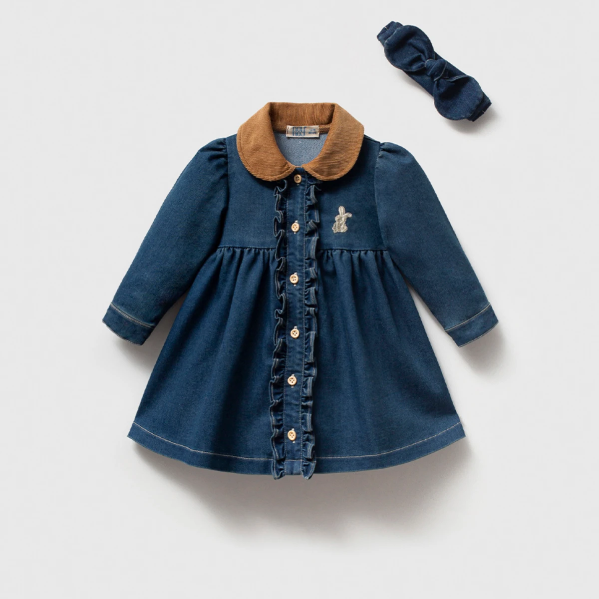 NOYNOY baby girl dress 9–24 months – DÜĞMELİ BANDANALI KOT