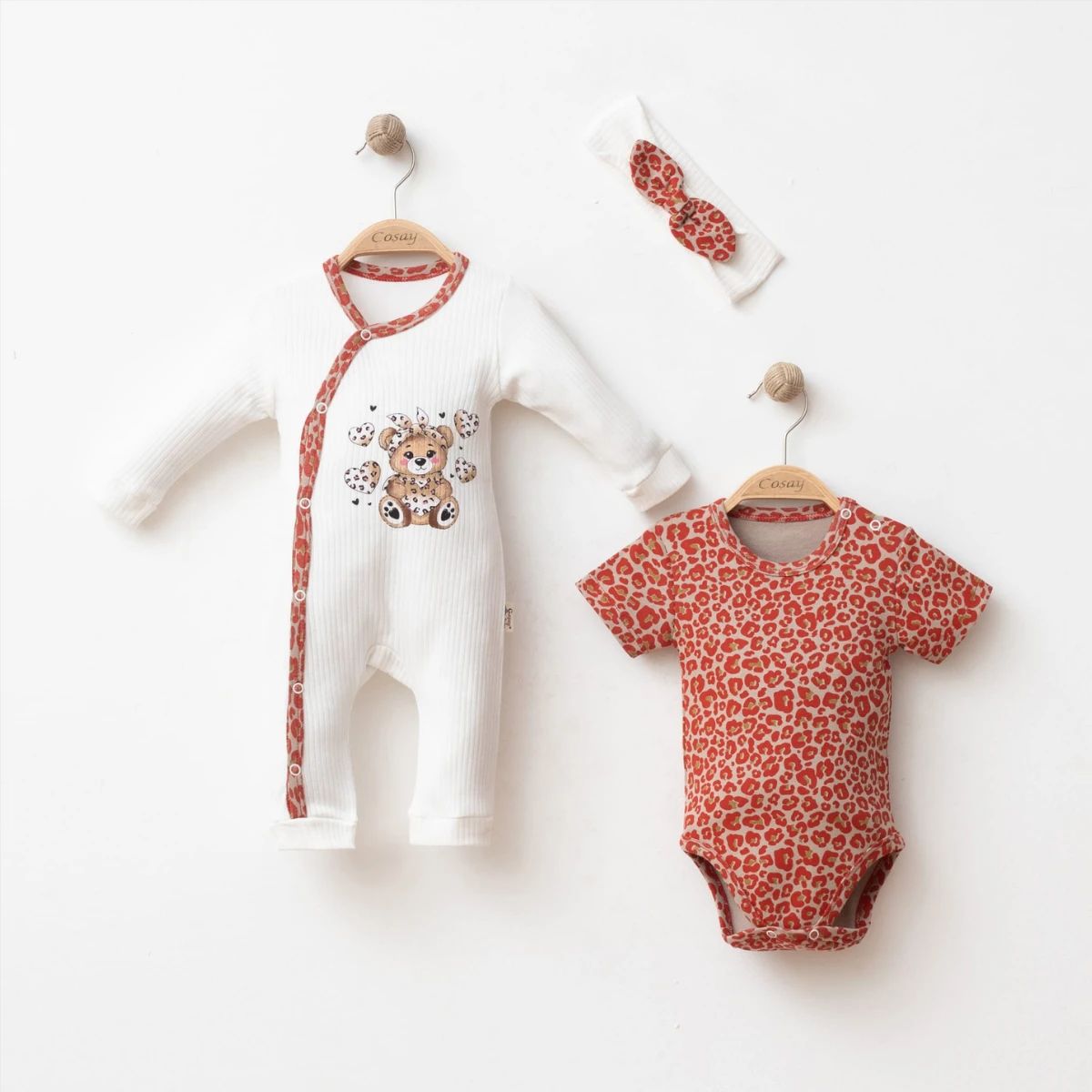 Girls' Outfit Set — Print, Bear motif, Leopard pattern — 3-6-9 months — 0106CY