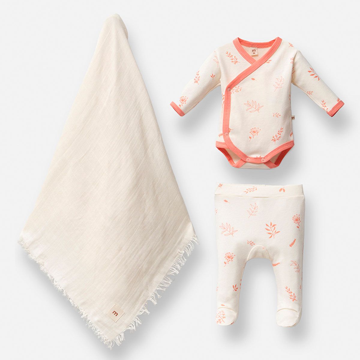Coral Leaf Print Baby Set with Blanket (3–6 Months)
